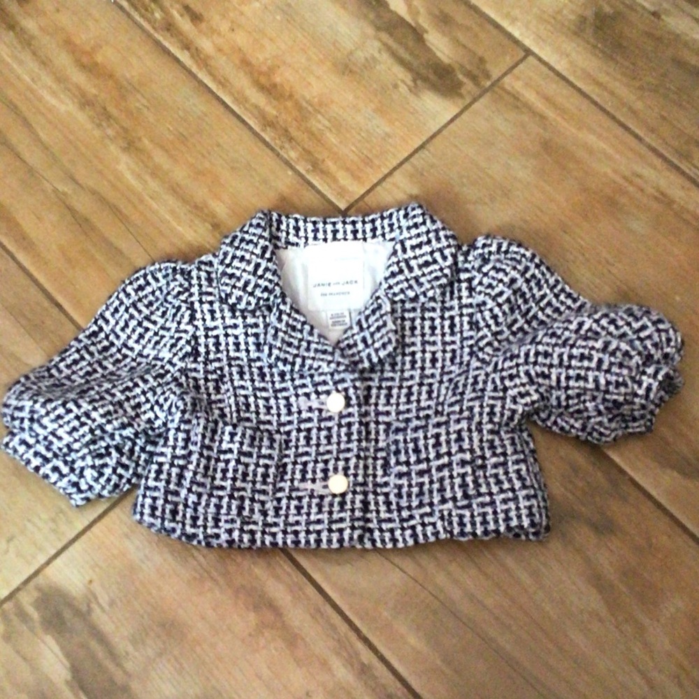 Janie and Jack Navy & White Tweed Cropped Jacket